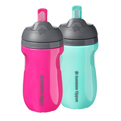 Image of Tommee Tippee 2pk Insulated Straw Toddler Cup - Pink/Mint - 9oz