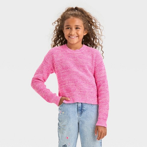 Girls' Fuzzy Ribbed Crewneck Sweater - Art Class™ Red L : Target