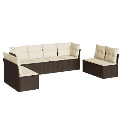 vidaXL 8 Piece Patio Sofa Set with Cushions - Brown and Cream Without Table