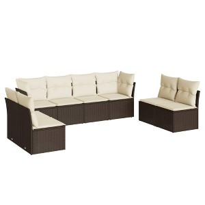 vidaXL 8 Piece Patio Sofa Set with Cushions - Brown and Cream Without Table - 1 of 4