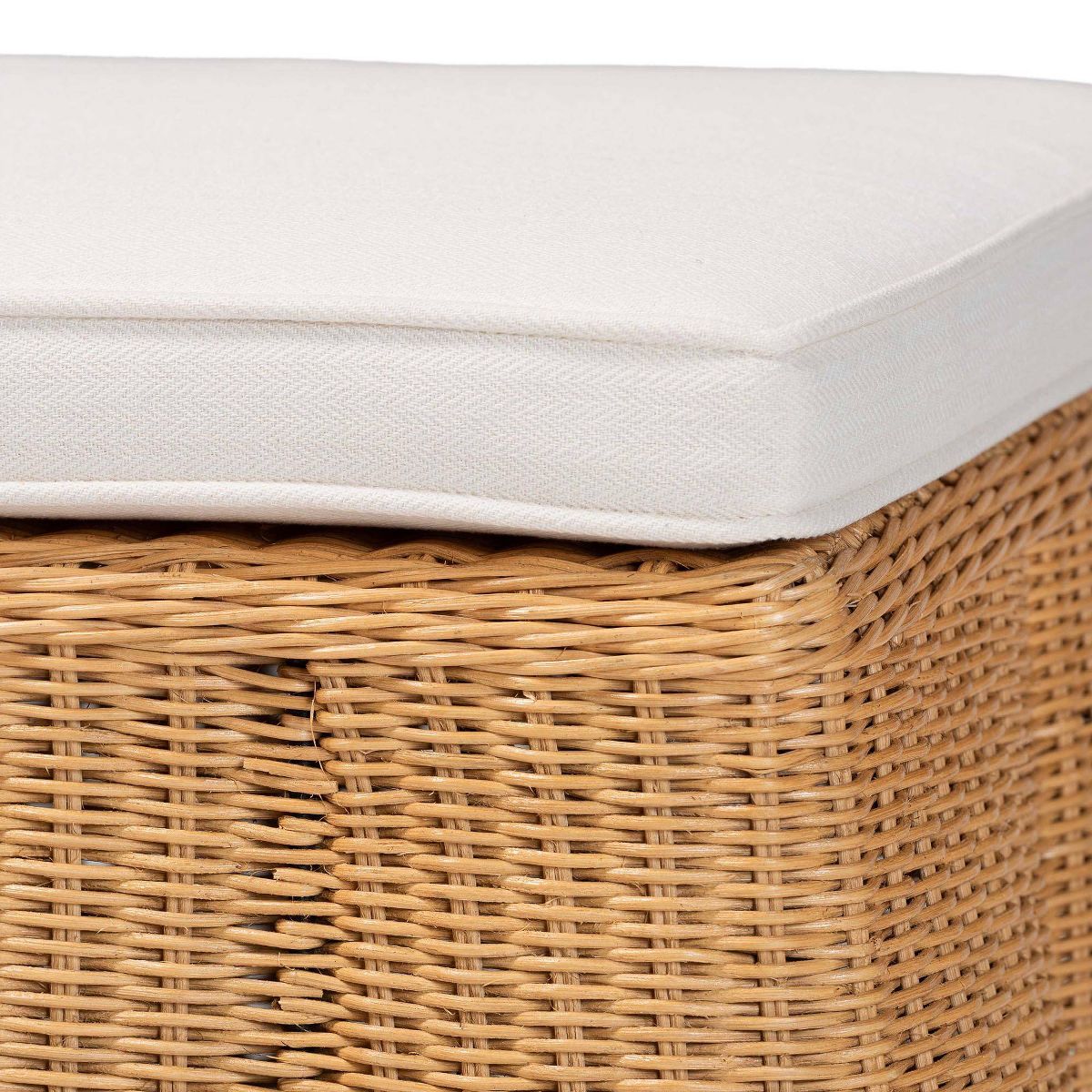 bali & pari Palm Scallop Natural Rattan Rectangle Ottoman with Cushion Light Honey - thumbnail 4
