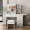 KTMBDW Makeup Vanity Desk with Mirror and Lights, Vanity Table Set with 5 Storage Drawer, Chair and Open Shelves, Dressing Table for Bedroom, White - 2 of 4