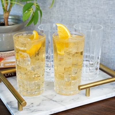 Viski Highland Square Cut Crystal Highball Glasses Set of 4