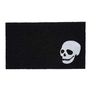 HomeRoots 24" X 36" Black And White Coir Skull Outdoor Halloween Door Mat - 1 of 4