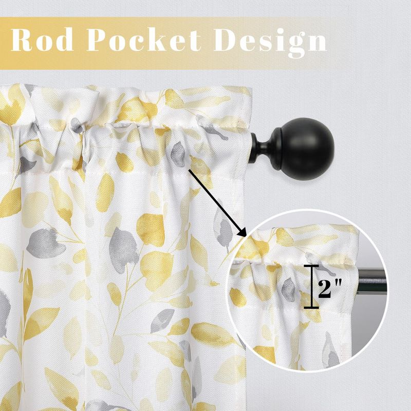 Watercolor Leaves Pattern Rod Pocket Short Cafe Kitchen Curtains, 2 of 6