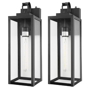 DORESshop 18 in. 2-Pack Large Black Dusk to Dawn Outdoor Waterproof Lantern Wall Lights with Clear Glass Shade T30 Bulbs Included - 1 of 4
