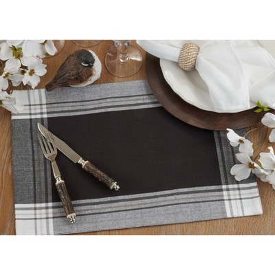 Gray Cotton Plaid Rectangle Placemats, Set of Four