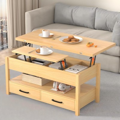 Snynuxx Lift Top Coffee Table with Drawers and Hidden Compartment for Living Room