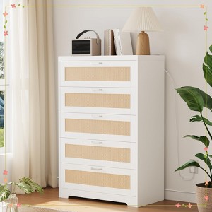 Rattan Dresser, Tall Chest of Drawers, Wood Dresser for Bedroom - 1 of 4