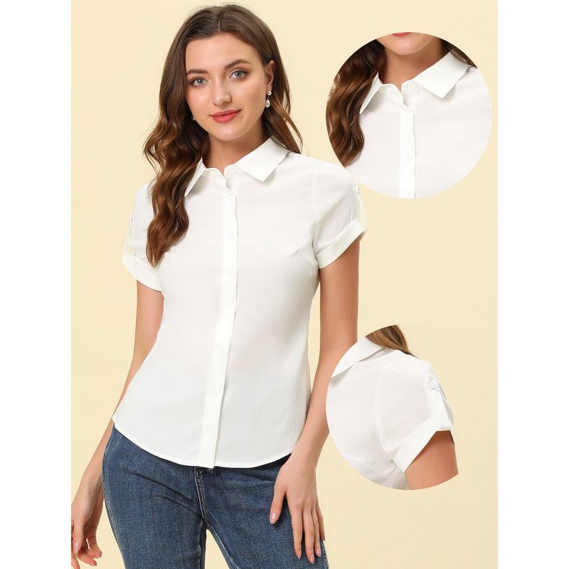 Allegra K Women's Elegant Roll-Up Short Sleeve Work Button-Down Shirts, 2 of 4
