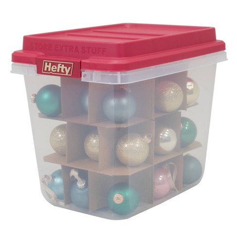 Hefty 32qt Ornament Divider And Red Lid Storage Box Clear : Target