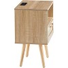15.75" Multifunctional Nightstand Rattan End Table Storage Cabinet with Drawer Shelf USB Charging Ports Power Outlet for Living Room Bedroom - 4 of 4