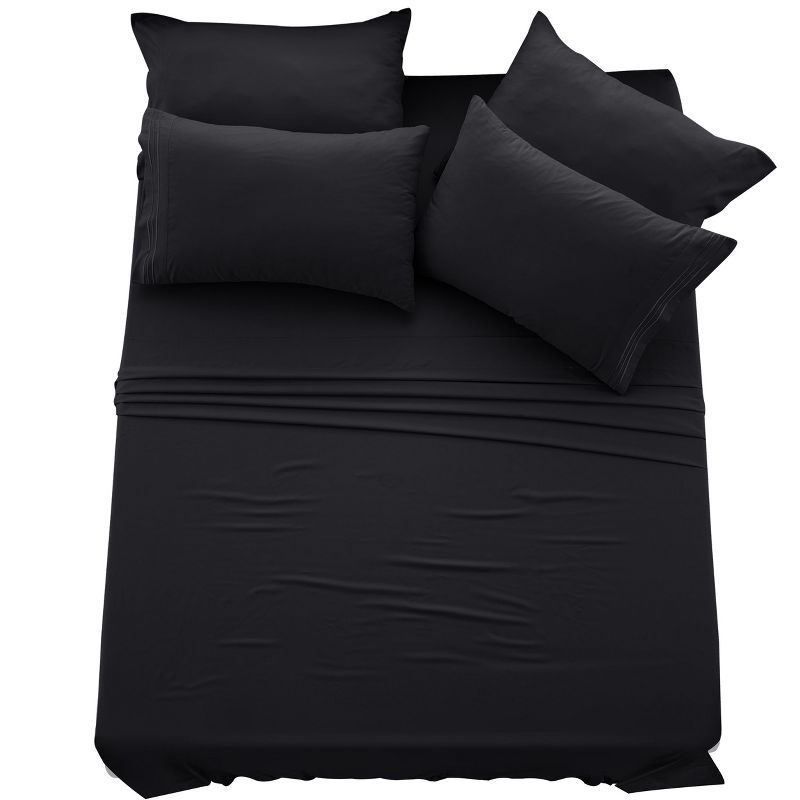 6 Piece Brushed Microfiber Bed Sheets with Embroidery & Plain Pillowcases Hotel Luxury 16 Inches Deep Pockets Solid Sheet Set - Lux Decor Collection, 1 of 7