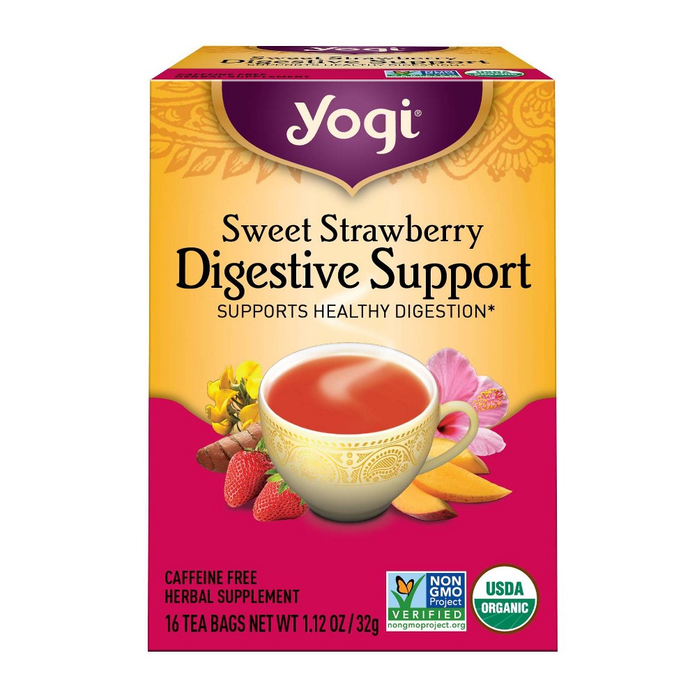 Yogi Sweet Strawberry Digestive Support Herbal Tea Bags - 16ct: Caffeine Free