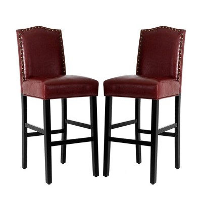 Elegant Red Leatherette Adjustable Barstool Set with Studded Detail