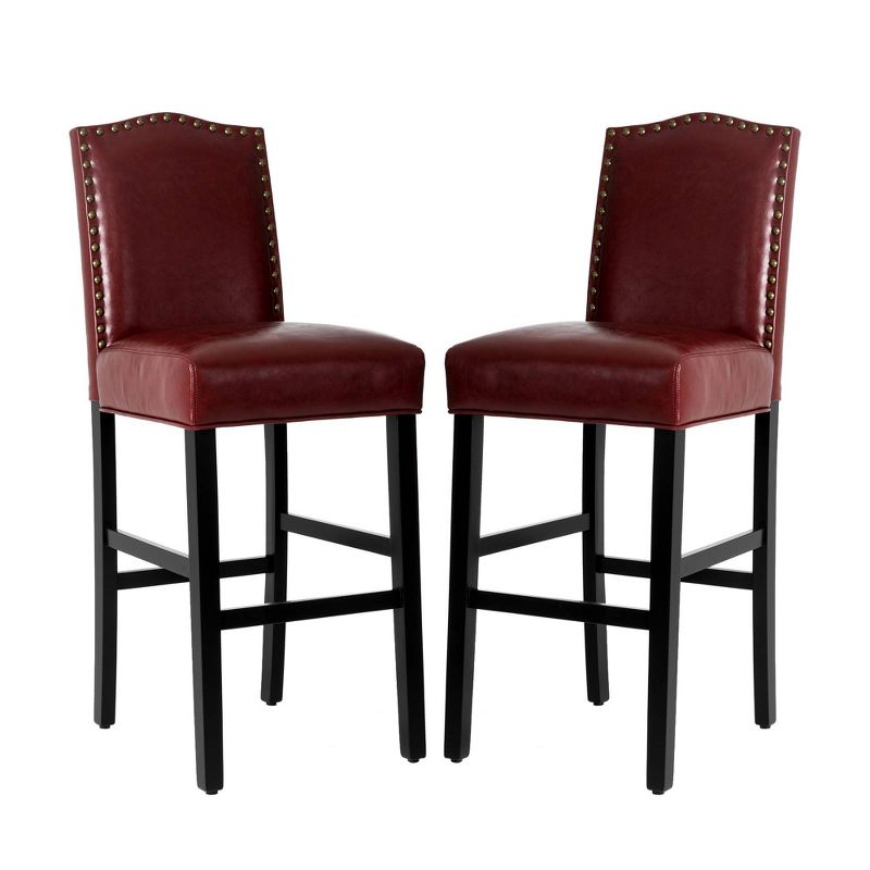 Set of 2 Upholstered PU Barstools with Studded Decor - Glitzhome, 1 of 12