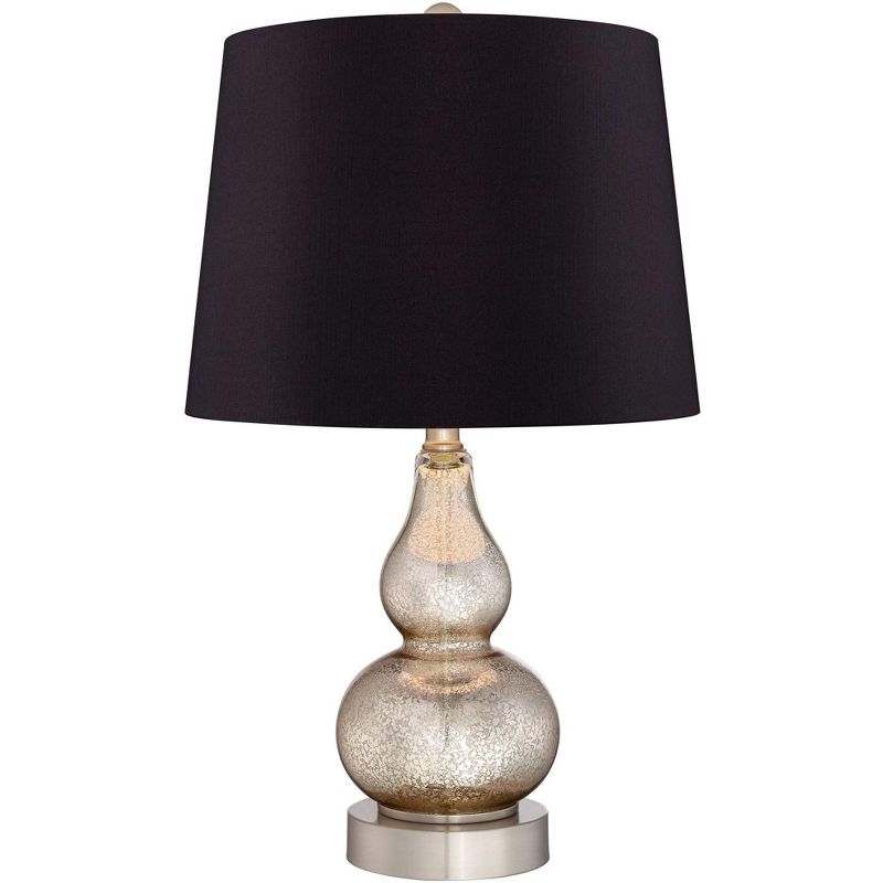 360 Lighting Castine Modern Accent Table Lamps 22" High Set of 2 Mercury Glass with USB Charging Port Black Faux Silk Shade for Bedroom Bedside Desk, 5 of 7