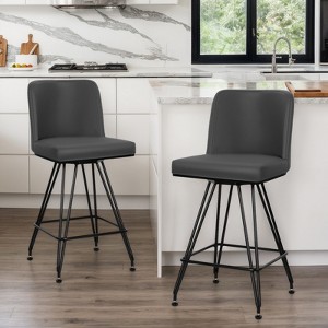 Bekrvio 26" Swivel Counter Height Bar Stools Set of 1/2/3/4, Faux Leather or Velvet Upholstered with V-Shaped Metal Base for Kitchen Island - 1 of 4