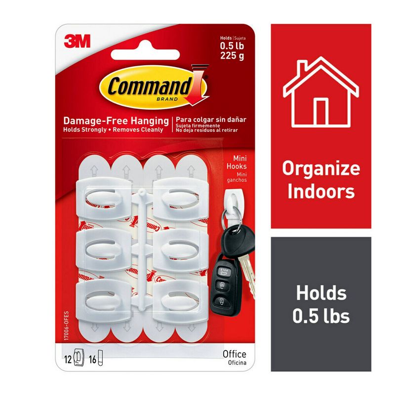 6ct 3M Command Hooks (Mini) - White, 3 of 17