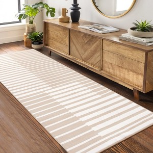 Area Rugs: Washable Non-Slip Modern Abstract Stripes Carpet, Soft Low Pile Foldable Stain Resistant Rugs for Living Room, Bedroom, Home, Brown - 1 of 4