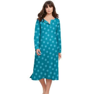 Dreams & Co. Plus Size Thermal Henley Nightgown - 1 of 4