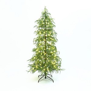 LuxenHome 6Ft Pre-Lit Green Slender Artificial Cedar Christmas Tree with Metal Stand - 1 of 4
