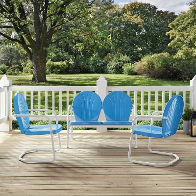 Sky Blue Steel 4-Person Outdoor Loveseat and Chairs Set