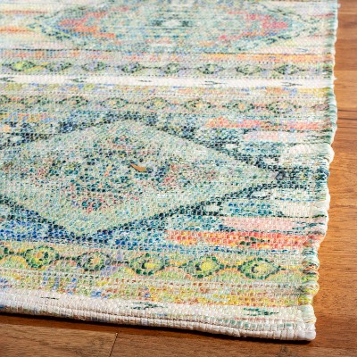 Handmade Blue and Cream Wool Cotton Square Area Rug