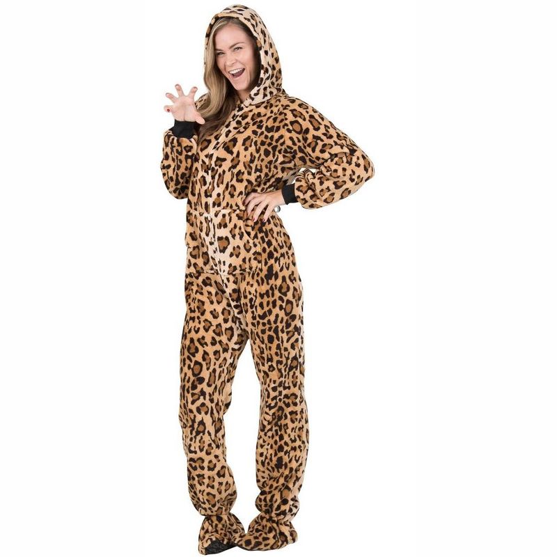 Footed Pajamas - Cheetah Spots Adult Hoodie Chenille Onesie, 2 of 4