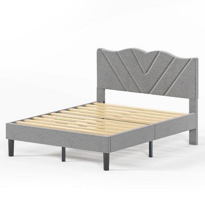 CSBDHome Modern Platform Bed Frame with Velvet Headboard & Wooden Slats