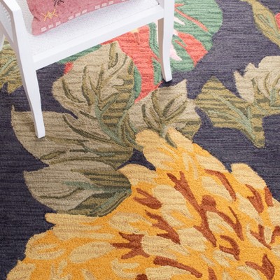 Handmade Black Floral Wool Tufted Area Rug