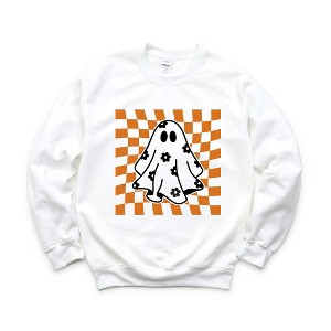 Simply Sage Market Women's Graphic Sweatshirt Checkered Flower Ghost - 1 of 4