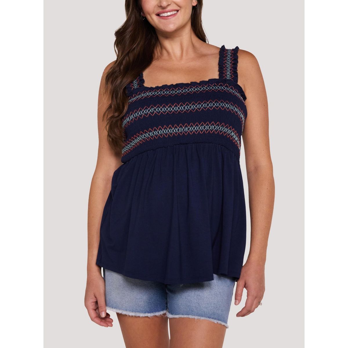 Women's Smocked Embroidery Babydoll Tank | Motherhood Maternity - thumbnail 6