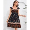 WhizMax Women's Summer Floral V Neck Flutter Sleeve Bohemian Smocked Casual Swing Mini Dress - 4 of 4