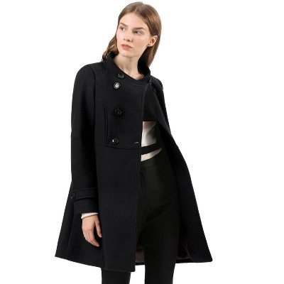 INSPIRE CHIC Women's Stand Collar Double Breasted Slant Pockets Trendy Outwear Winter Coat Black Large — фото 2