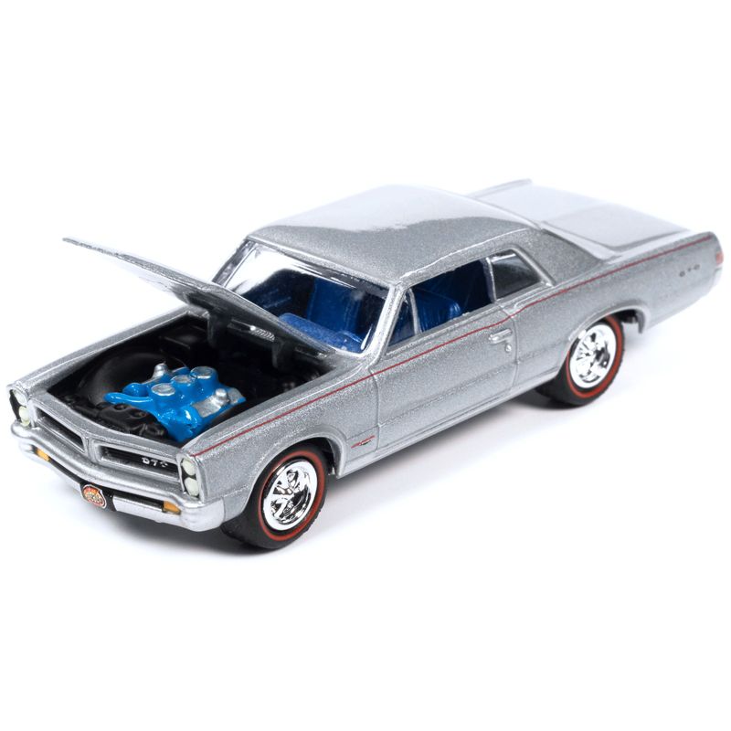 1965 Pontiac GTO Bluemist Slate Metallic with Red Stripes and Blue Interior "MCACN" 1/64 Diecast Model Car by Johnny Lightning, 3 of 4