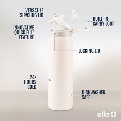 Ello Pop and Fill 32oz Stainless Steel Water Bottle Tonal Cream