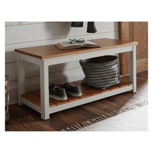 Savannah Bench Ivory with Natural Wood Top - Bolton Furniture - 1 of 4