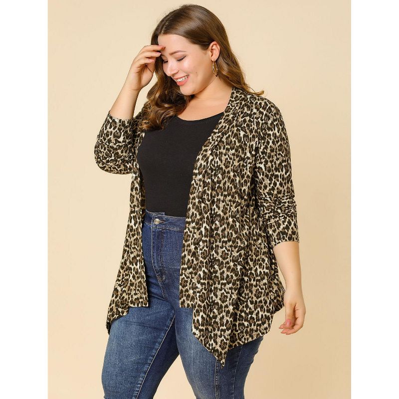 Agnes Orinda Women's Plus Size Leopard Spots Asymmetric Open Front Fashion Cardigans, 5 of 9