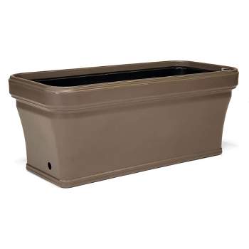 FCMP 32 Inch Outdoor Long and Deep Self Watering Vegetable Planter Box with Fill Port and Double Walled Insulation for Outdoor Use, Cappuccino