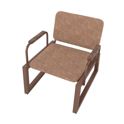 White Faux Leather Low Accent Chair with Wood Accents