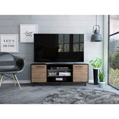 58.6" CarbonTV Stand with 3-Shelf 2-Door Reinforced Metal Legs, Supports Up to 65" Flat Screen TVs for Living Room
