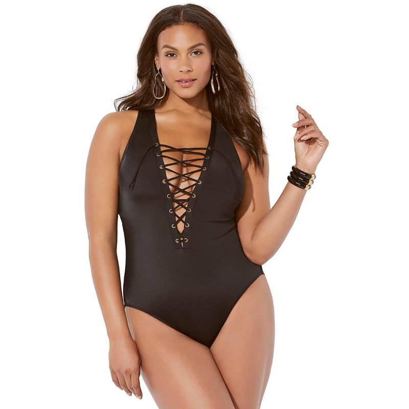 Swimsuits for All Women's Plus Size Lace Up One Piece Swimsuit, 1 of 2