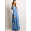 Pinkblush PinkBlush Petite Blue Solid Off Shoulder Maternity Maxi Dress - 2 of 4