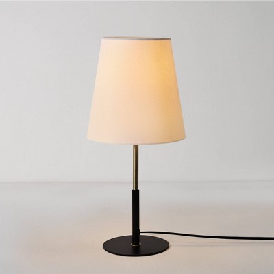 Globe Electric 16" Matte Black Table Lamp with Brass Accents and White Linen Shade: ETL Listed, Metal Body, Rotary Switch