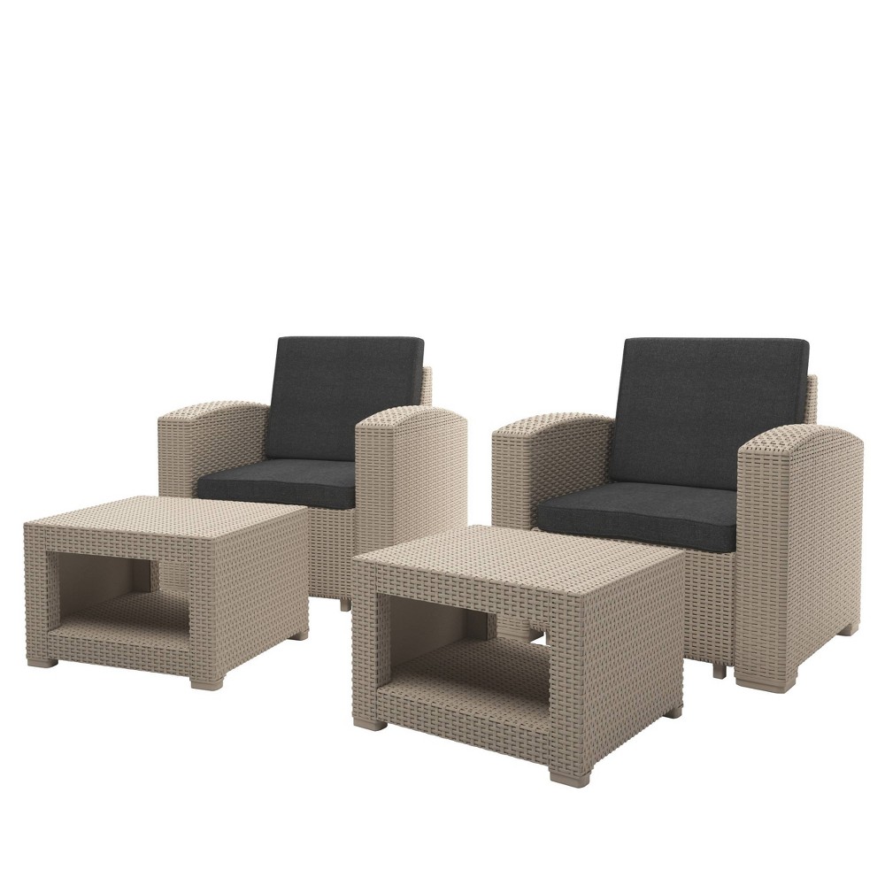 Photos - Garden Furniture CorLiving 4pc All Weather Outdoor Chair & Ottoman Set with Cushions - Beige/Dark Gra 