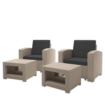 4pc All Weather Outdoor Chair & Ottoman Set with Cushions - Beige/Dark Gray - CorLiving