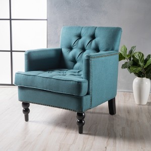 Tufted Diamond Stitch Club Chair with Nailhead Trim, Turned Birch Wood Legs and Contemporary Comfortable Design - 1 of 4