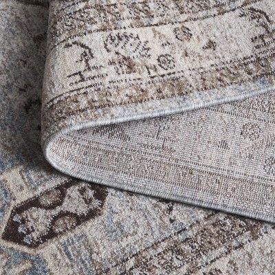 Antique Patina Blue and Beige Wool Area Rug