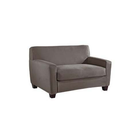 2pc Stretch Fit Microsuede Furniture Cover Box Loveseat Gray